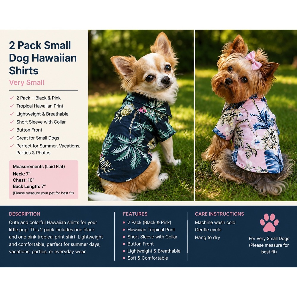 2 Pack Small Dog Hawaiian Shirts. Pink and Black.